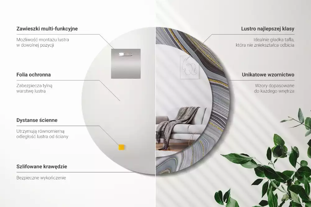 Lustro w ramie z nadrukiem w motywie szarego marmuru