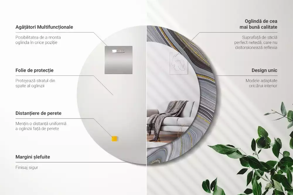 Lustro w ramie z nadrukiem w motywie szarego marmuru