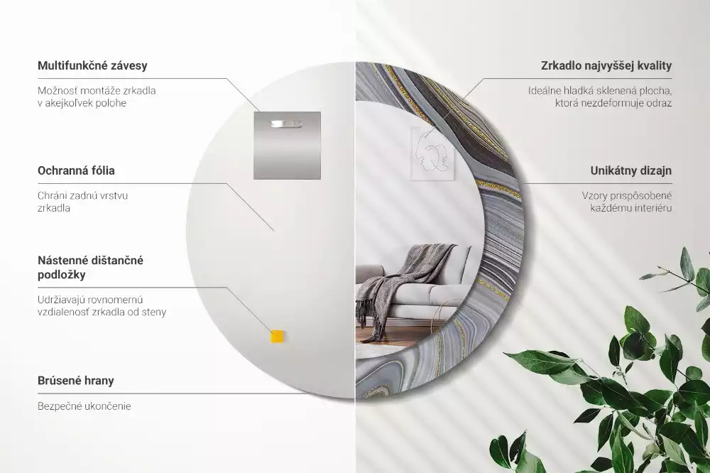 Lustro w ramie z nadrukiem w motywie szarego marmuru