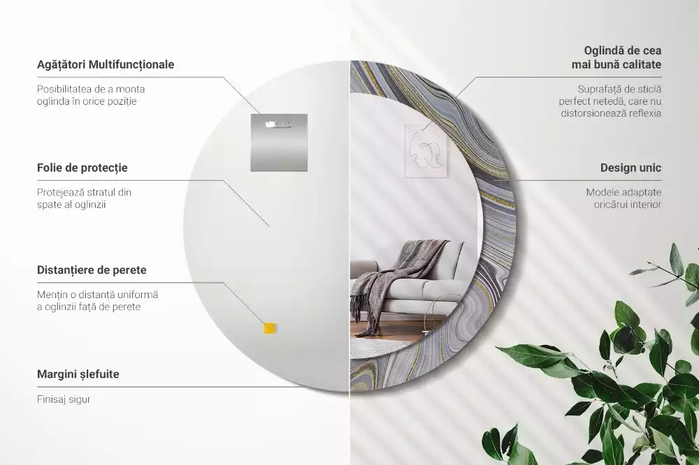 Lustro w ramie z nadrukiem w motywie szarego marmuru