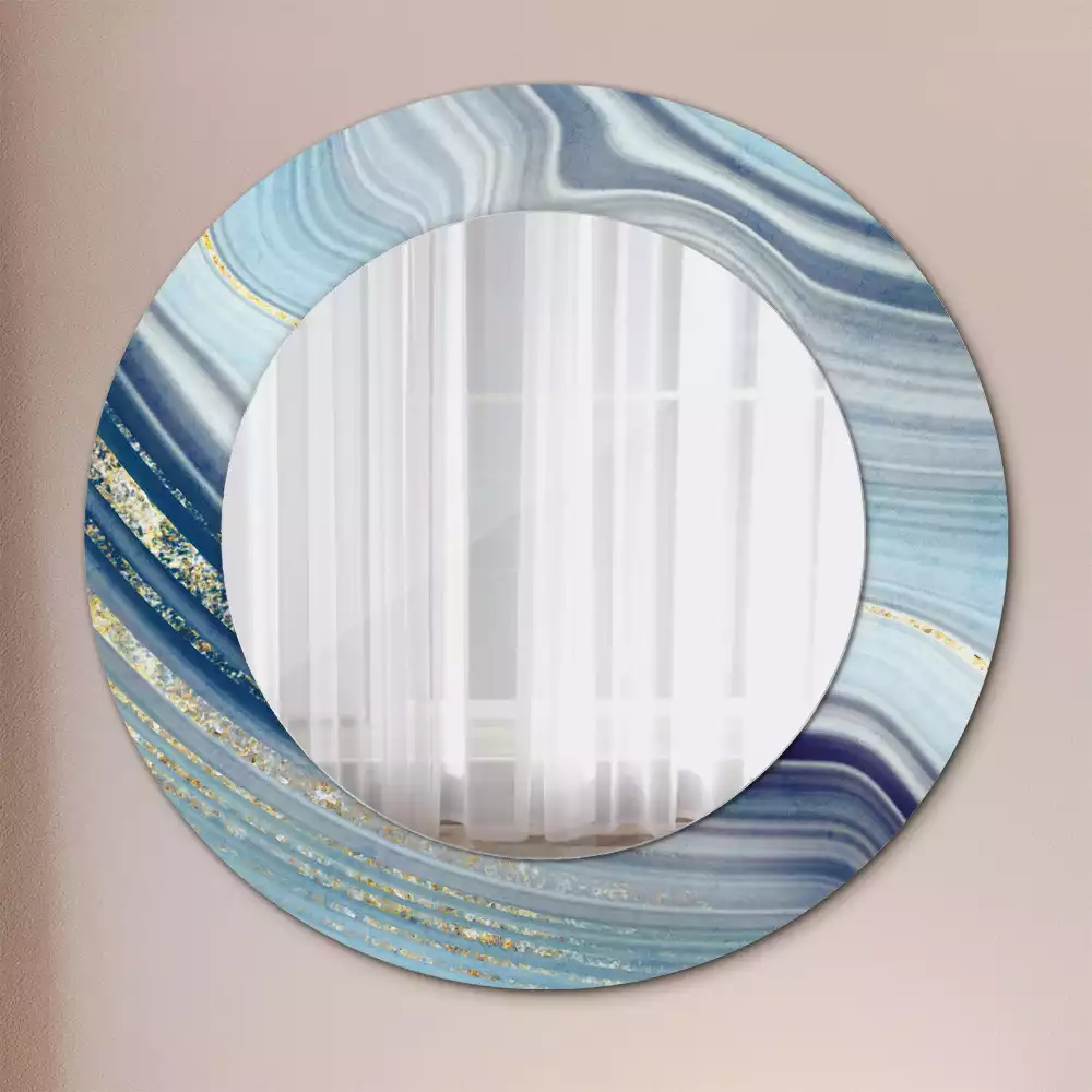 Lustro okrągłe z drukowaną ramką w motywie niebieskiego marmuru
