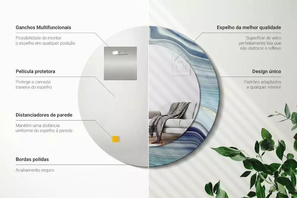 Lustro okrągłe z drukowaną ramką w motywie niebieskiego marmuru