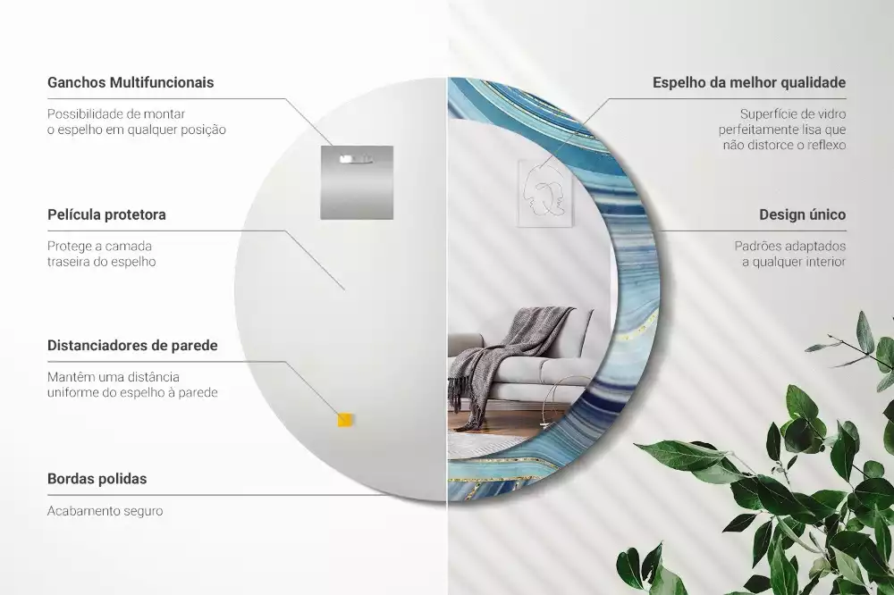 Lustro okrągłe z drukowaną ramką w motywie niebieskiego marmuru