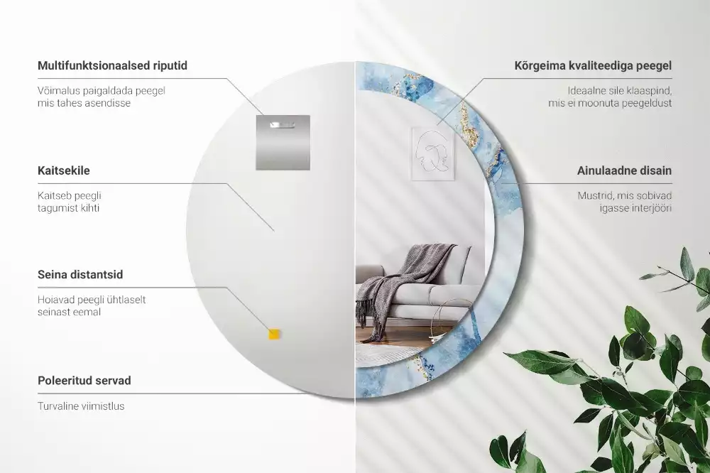 Lustro ścienne dekoracyjne w motywie błękitnego marmuru