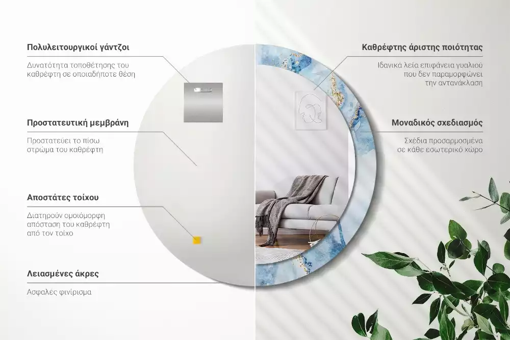 Lustro ścienne dekoracyjne w motywie błękitnego marmuru