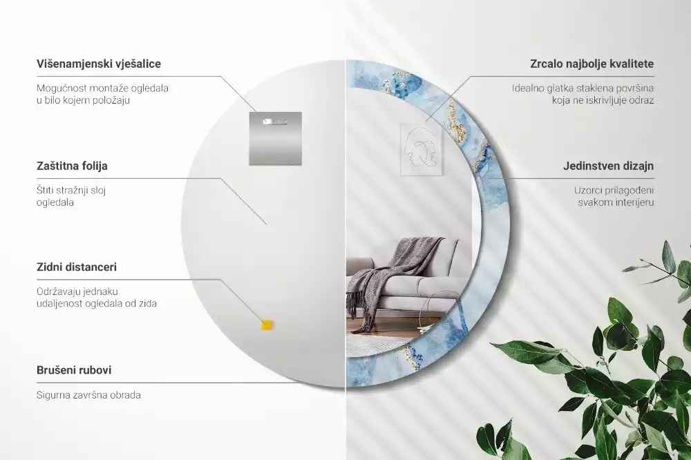 Lustro ścienne dekoracyjne w motywie błękitnego marmuru