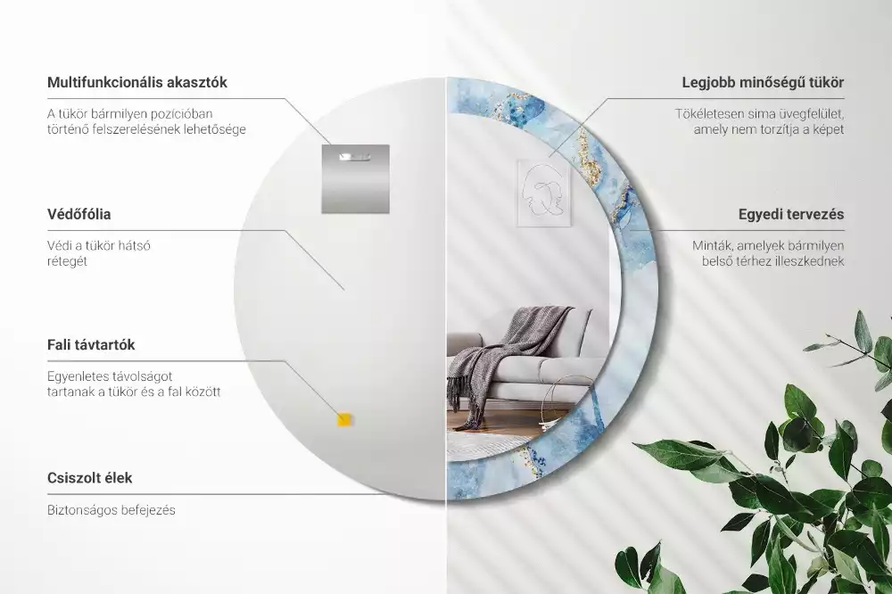 Lustro ścienne dekoracyjne w motywie błękitnego marmuru