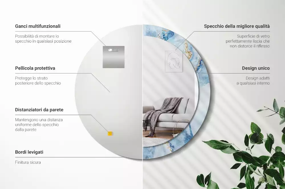 Lustro ścienne dekoracyjne w motywie błękitnego marmuru