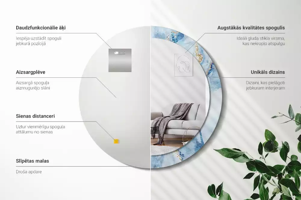 Lustro ścienne dekoracyjne w motywie błękitnego marmuru