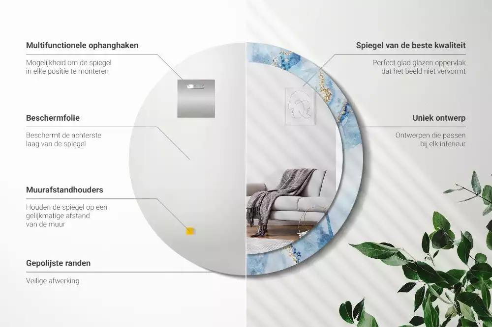 Lustro ścienne dekoracyjne w motywie błękitnego marmuru