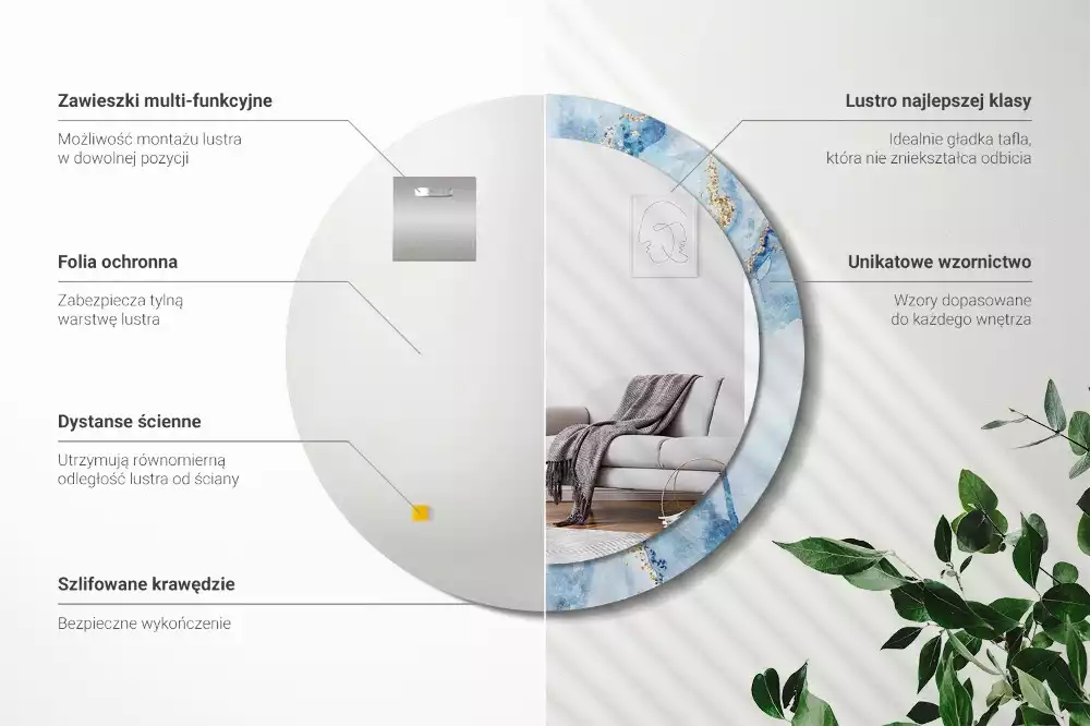 Lustro ścienne dekoracyjne w motywie błękitnego marmuru