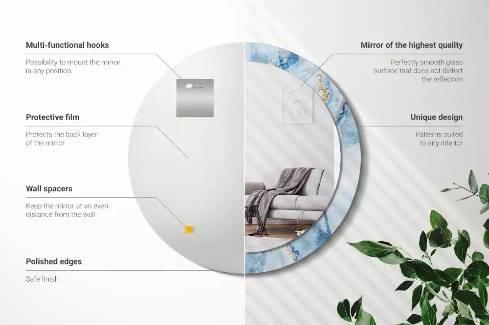 Lustro ścienne dekoracyjne w motywie błękitnego marmuru