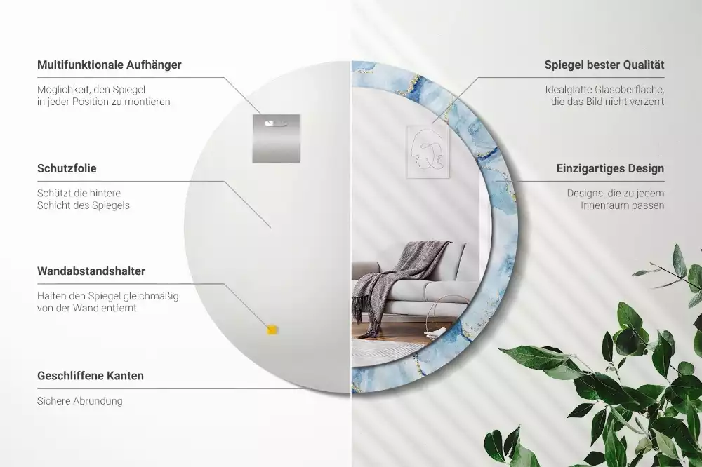 Lustro ścienne dekoracyjne w motywie błękitnego marmuru