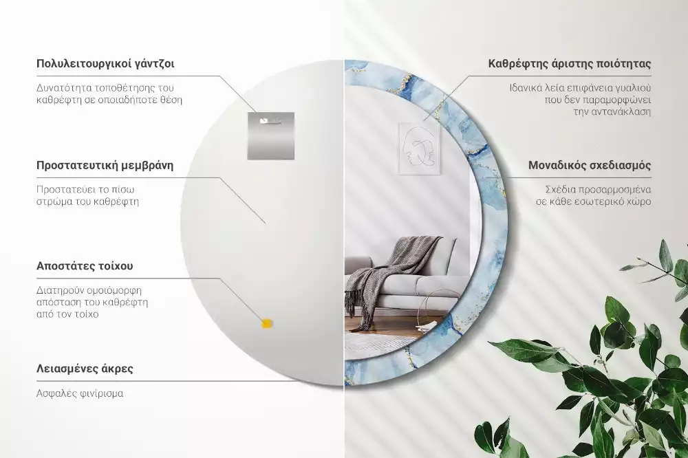 Lustro ścienne dekoracyjne w motywie błękitnego marmuru