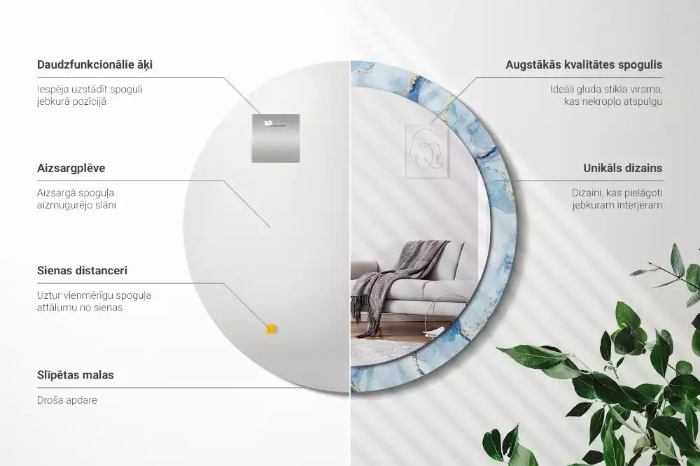 Lustro ścienne dekoracyjne w motywie błękitnego marmuru