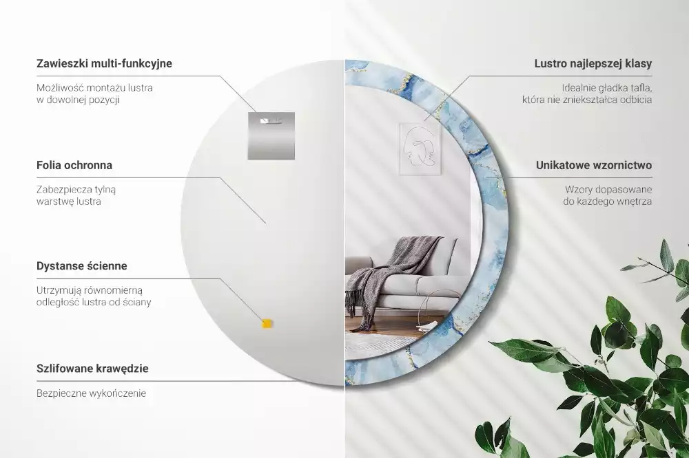 Lustro ścienne dekoracyjne w motywie błękitnego marmuru