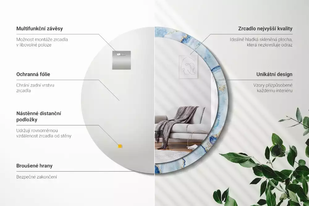 Lustro ścienne dekoracyjne w motywie błękitnego marmuru