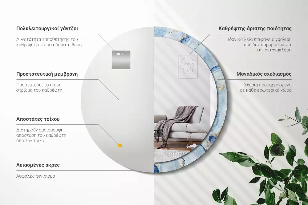 Lustro ścienne dekoracyjne w motywie błękitnego marmuru