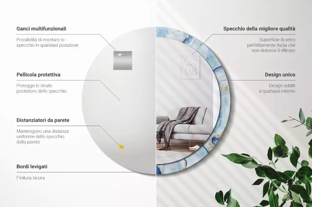 Lustro ścienne dekoracyjne w motywie błękitnego marmuru