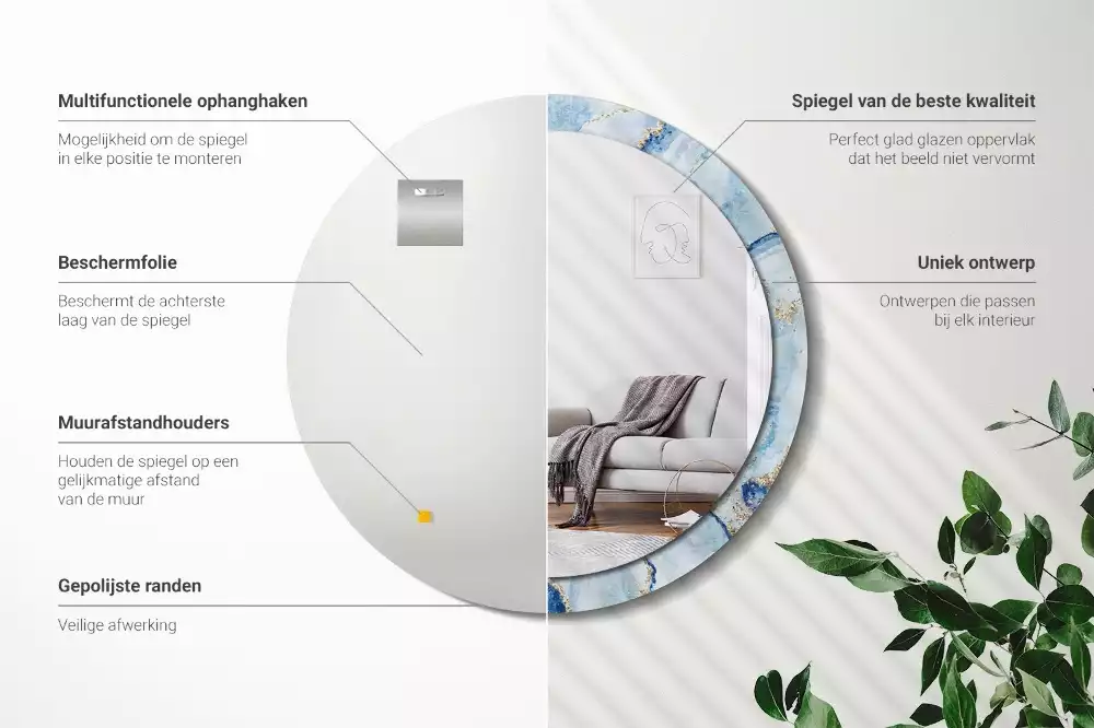 Lustro ścienne dekoracyjne w motywie błękitnego marmuru