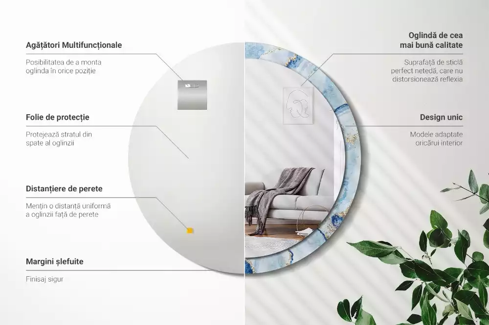 Lustro ścienne dekoracyjne w motywie błękitnego marmuru