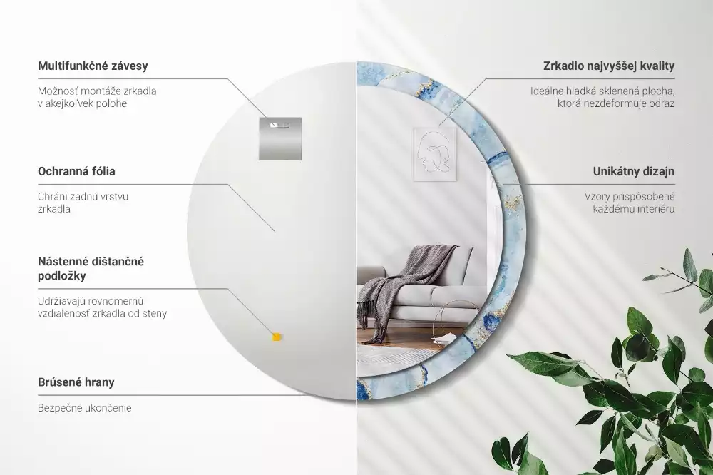 Lustro ścienne dekoracyjne w motywie błękitnego marmuru