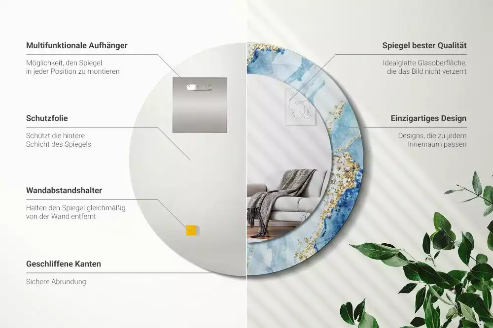 Lustro ścienne dekoracyjne w motywie błękitnego marmuru