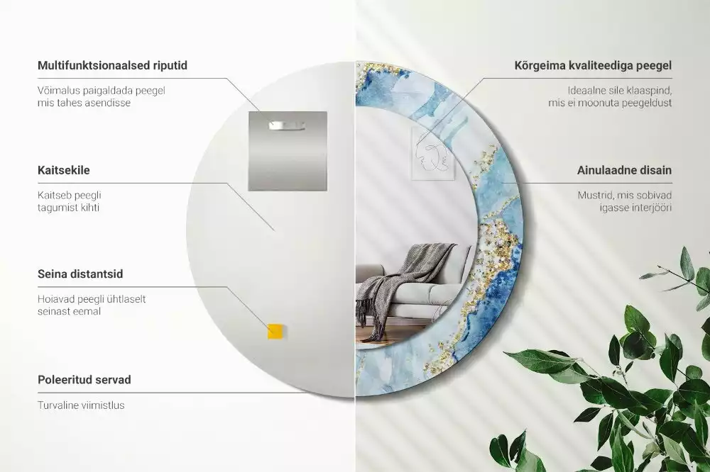 Lustro ścienne dekoracyjne w motywie błękitnego marmuru