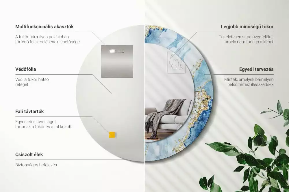 Lustro ścienne dekoracyjne w motywie błękitnego marmuru