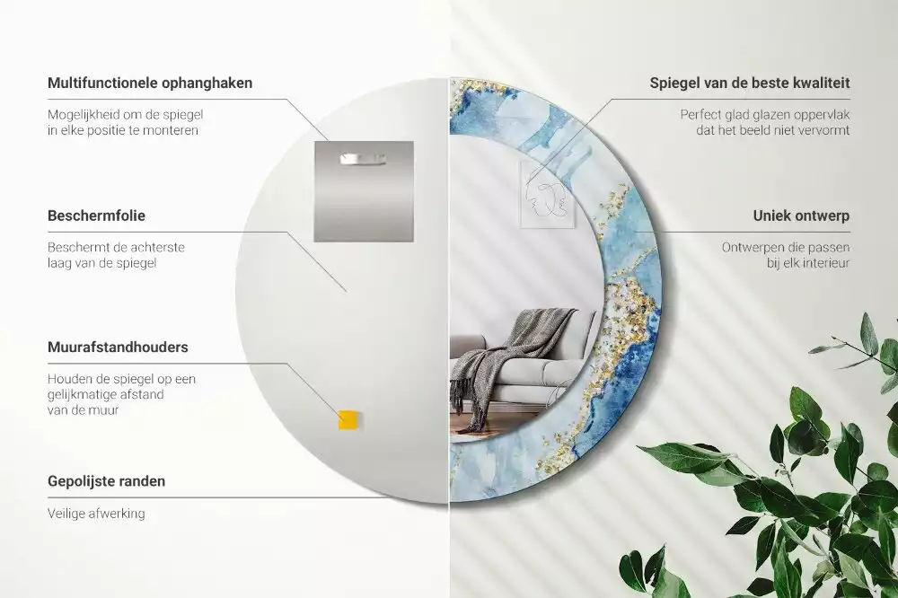 Lustro ścienne dekoracyjne w motywie błękitnego marmuru