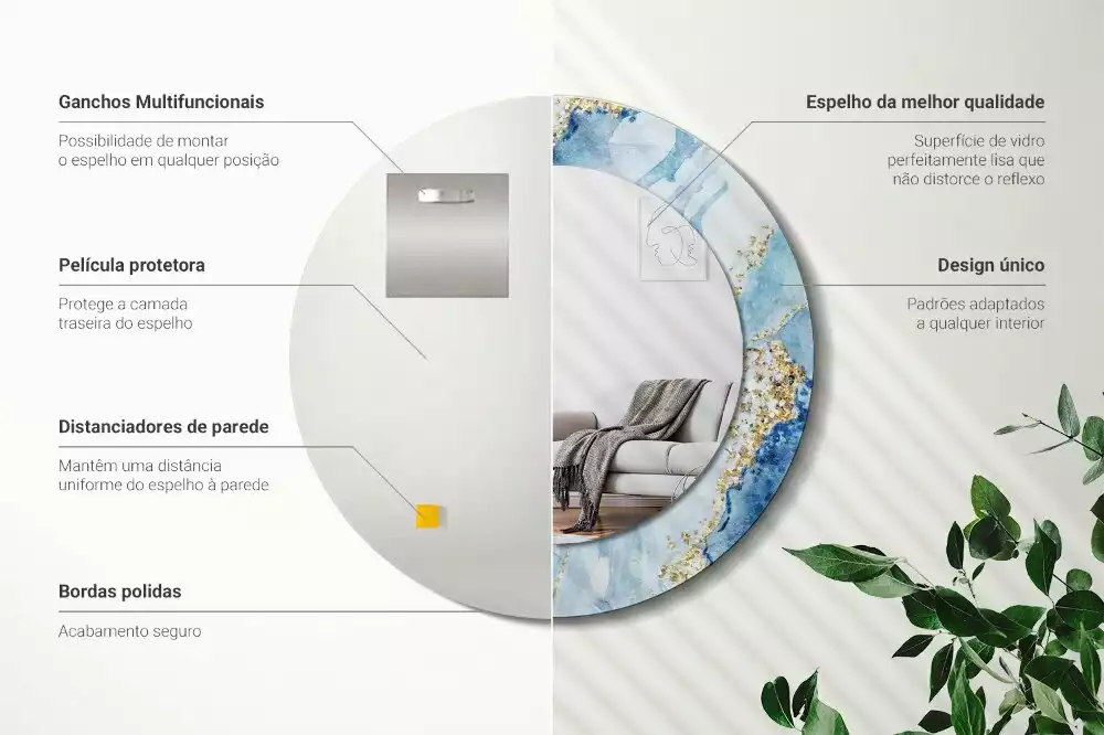 Lustro ścienne dekoracyjne w motywie błękitnego marmuru