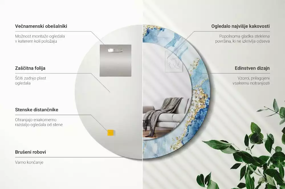 Lustro ścienne dekoracyjne w motywie błękitnego marmuru
