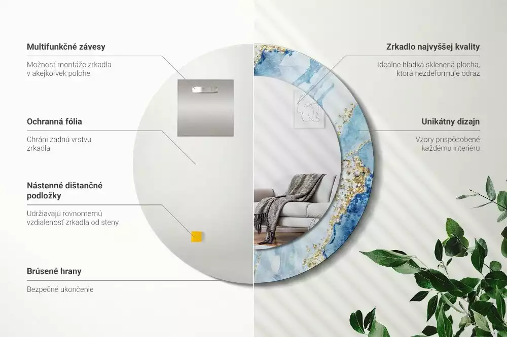 Lustro ścienne dekoracyjne w motywie błękitnego marmuru