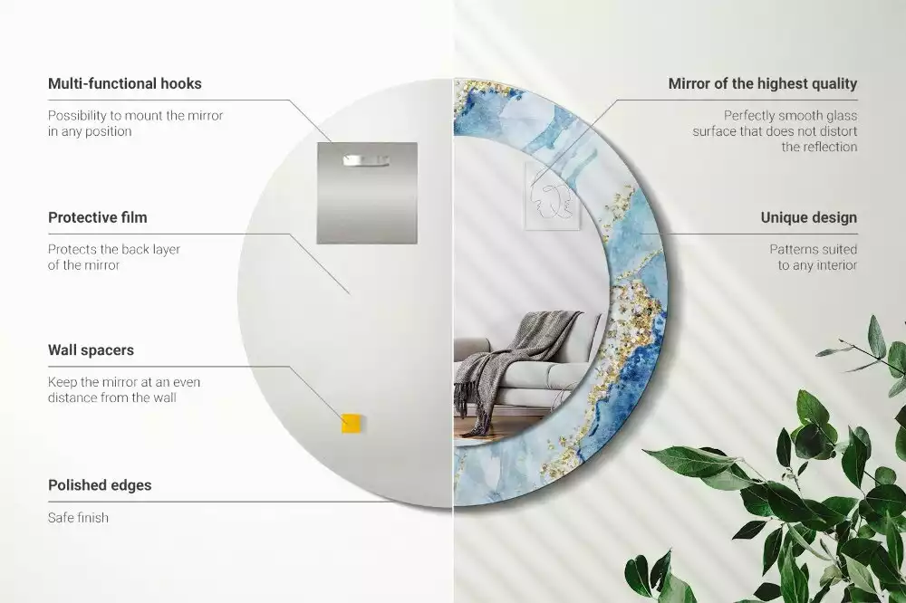 Lustro ścienne dekoracyjne w motywie błękitnego marmuru