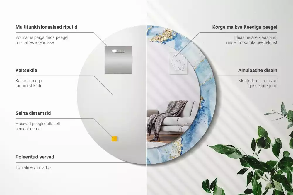 Lustro ścienne dekoracyjne w motywie błękitnego marmuru