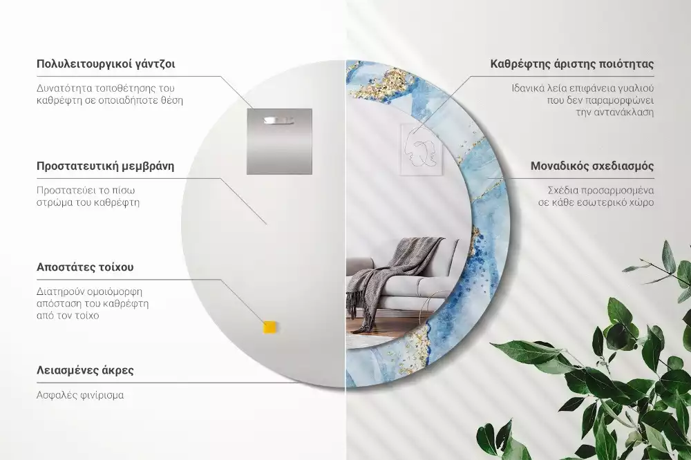 Lustro ścienne dekoracyjne w motywie błękitnego marmuru