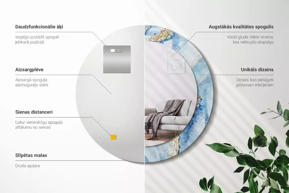 Lustro ścienne dekoracyjne w motywie błękitnego marmuru