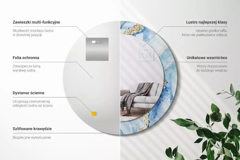 Lustro ścienne dekoracyjne w motywie błękitnego marmuru