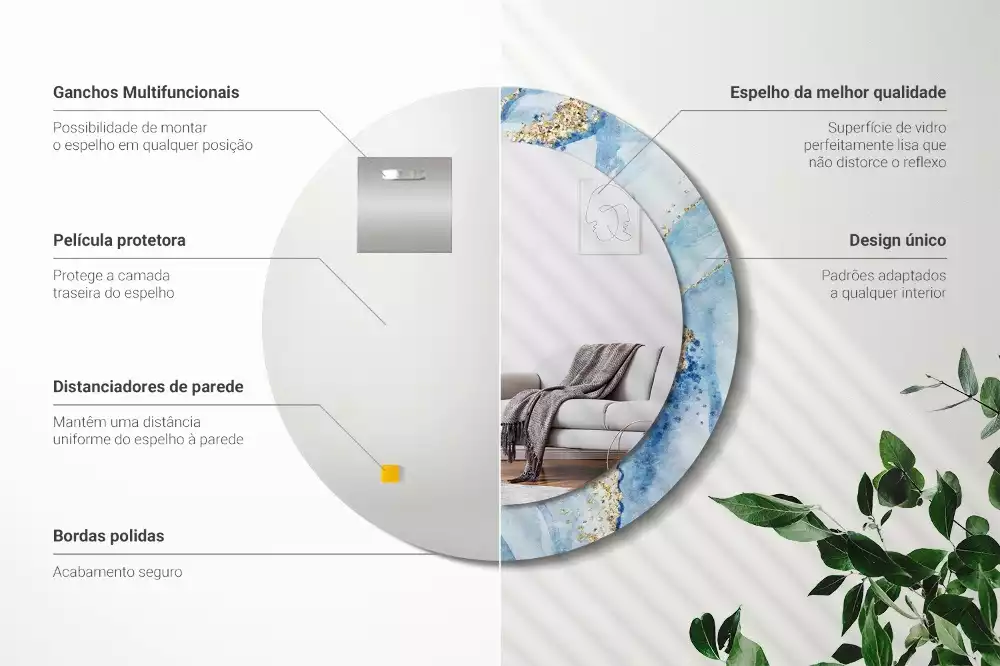 Lustro ścienne dekoracyjne w motywie błękitnego marmuru