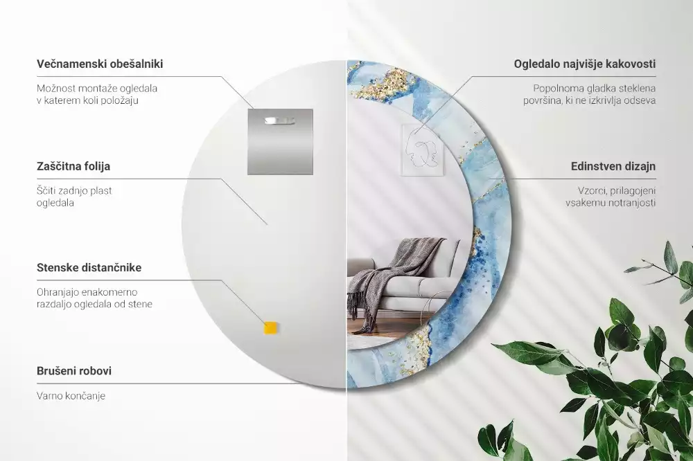 Lustro ścienne dekoracyjne w motywie błękitnego marmuru