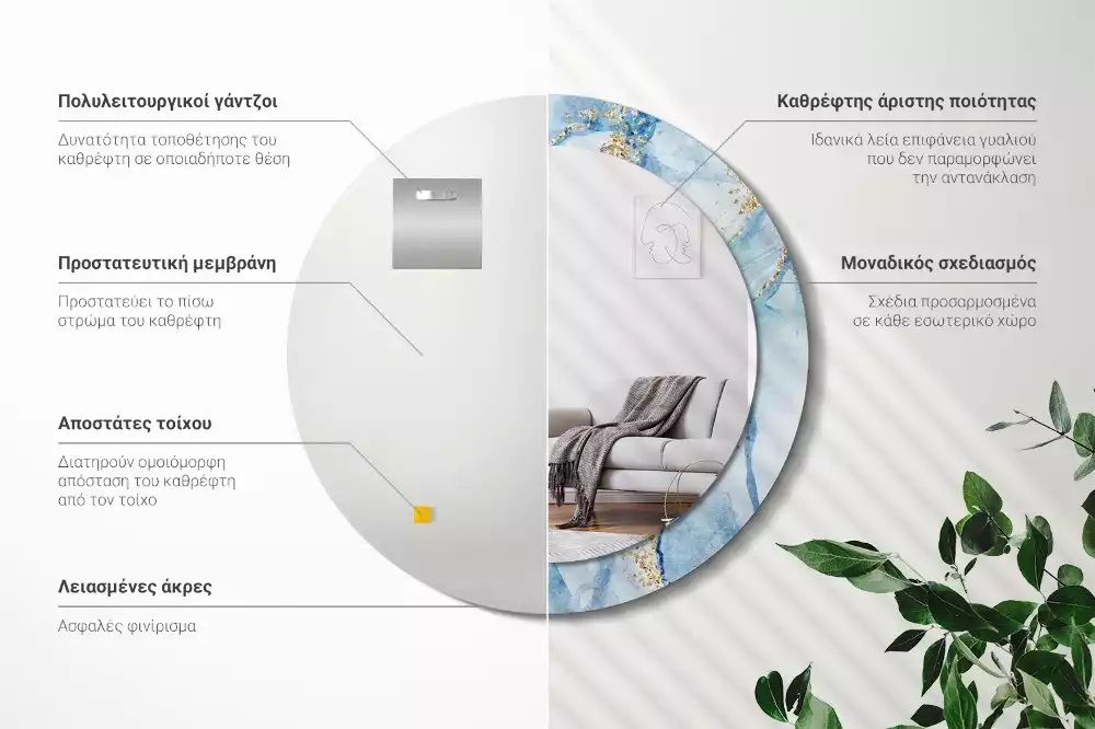 Lustro ścienne dekoracyjne w motywie błękitnego marmuru