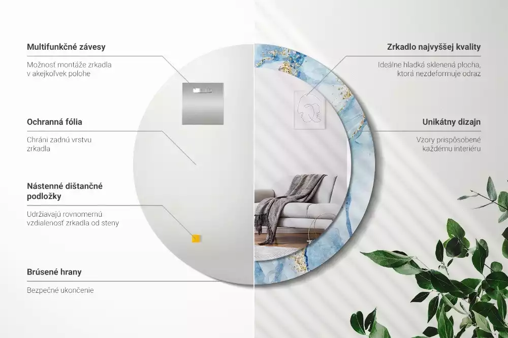 Lustro ścienne dekoracyjne w motywie błękitnego marmuru