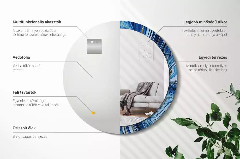 Lustro w okrągłej ramie z nadrukiem „Marmurowa rzeka”