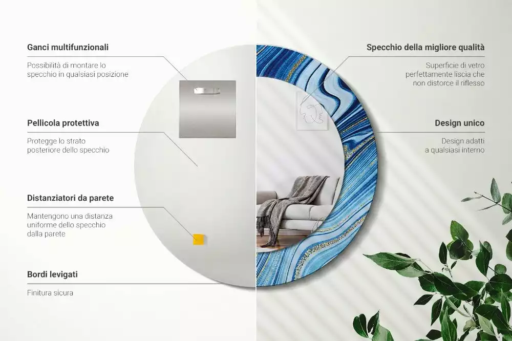 Lustro w okrągłej ramie z nadrukiem „Marmurowa rzeka”