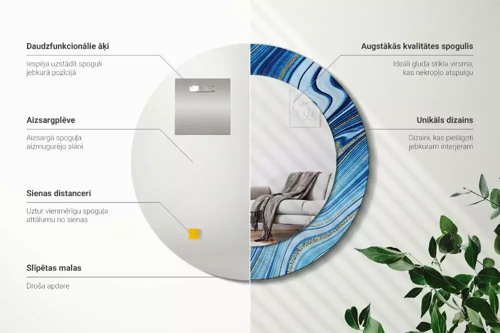 Lustro w okrągłej ramie z nadrukiem „Marmurowa rzeka”