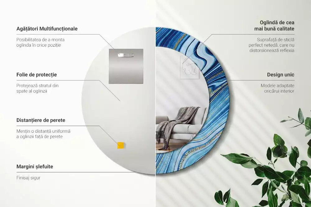 Lustro w okrągłej ramie z nadrukiem „Marmurowa rzeka”