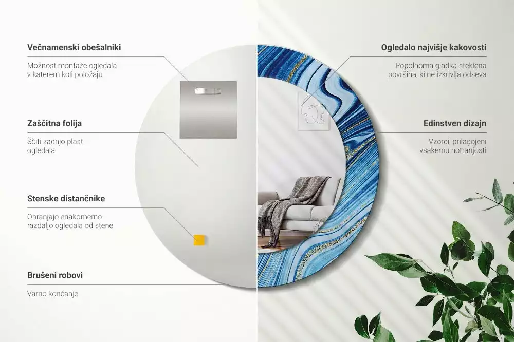 Lustro w okrągłej ramie z nadrukiem „Marmurowa rzeka”