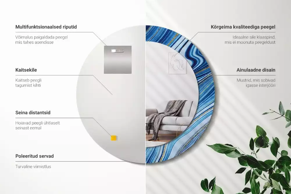 Lustro w okrągłej ramie z nadrukiem „Marmurowa rzeka”