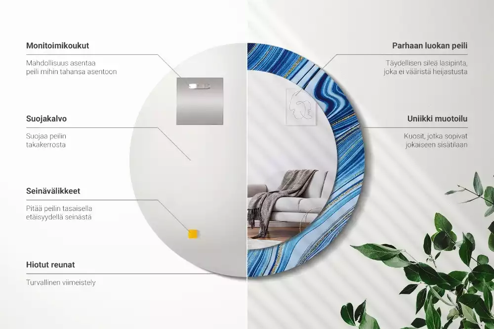 Lustro w okrągłej ramie z nadrukiem „Marmurowa rzeka”