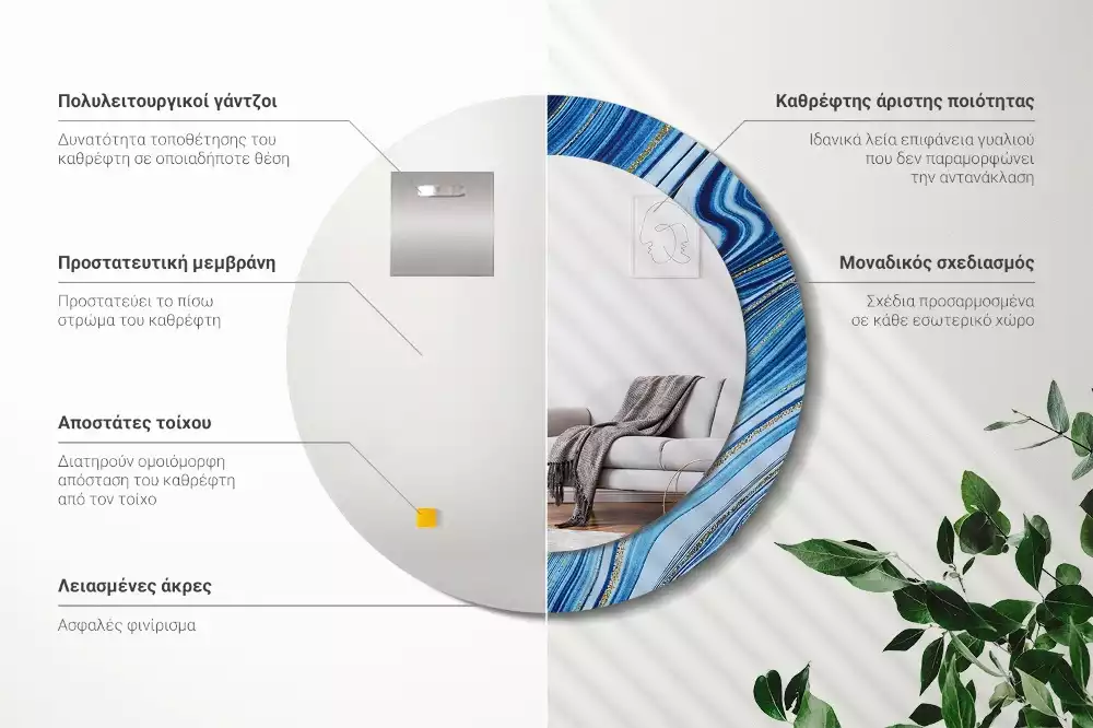 Lustro w okrągłej ramie z nadrukiem „Marmurowa rzeka”